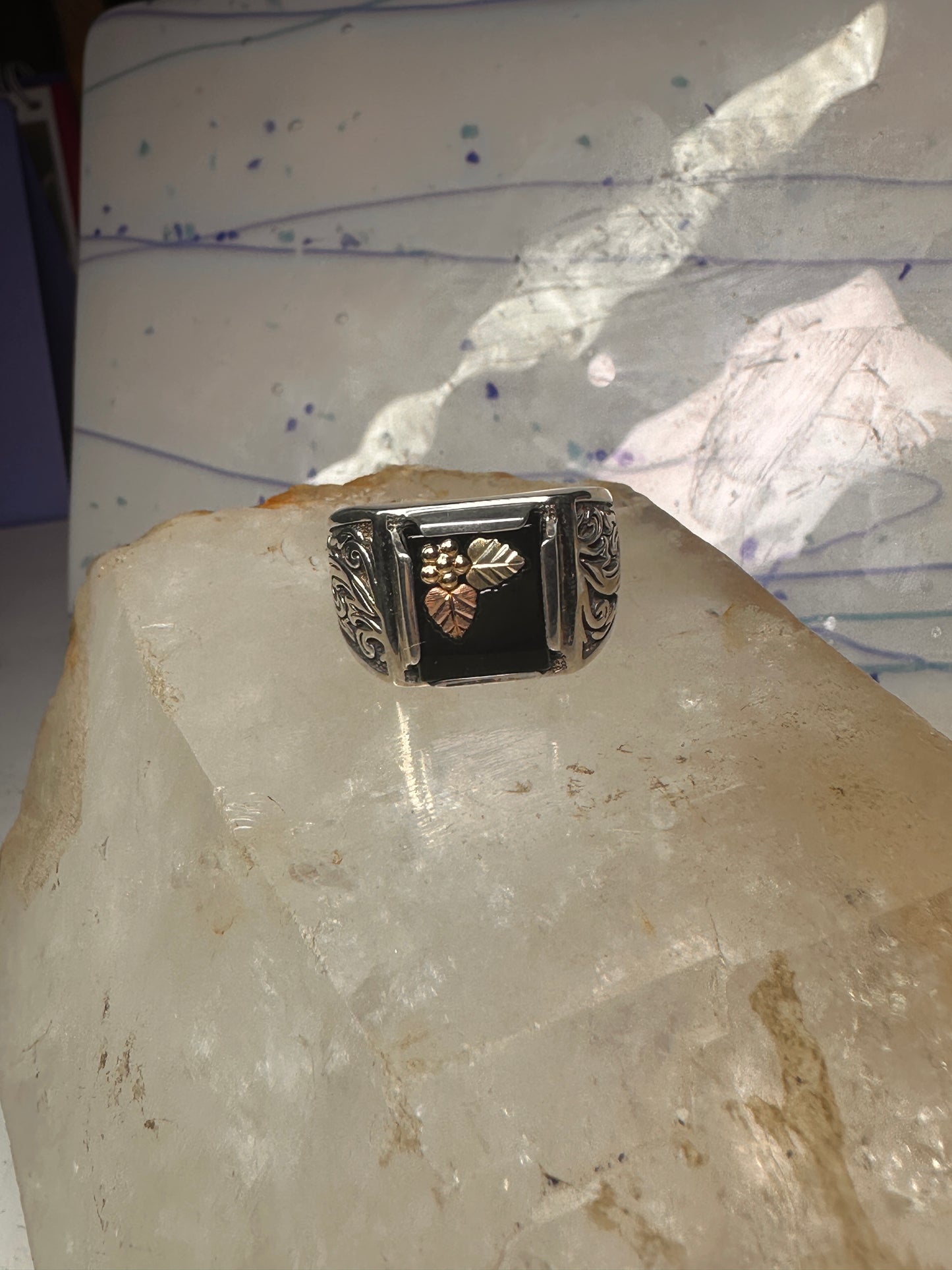 Black Hills Gold ring leaves band size 11 sterling silver women men