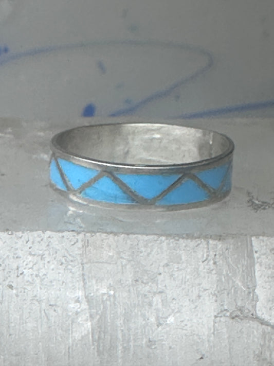 Vintage Sterling Silver Zuni Reconstituted Turquoise Inlay Band Ring Size 9.50 925