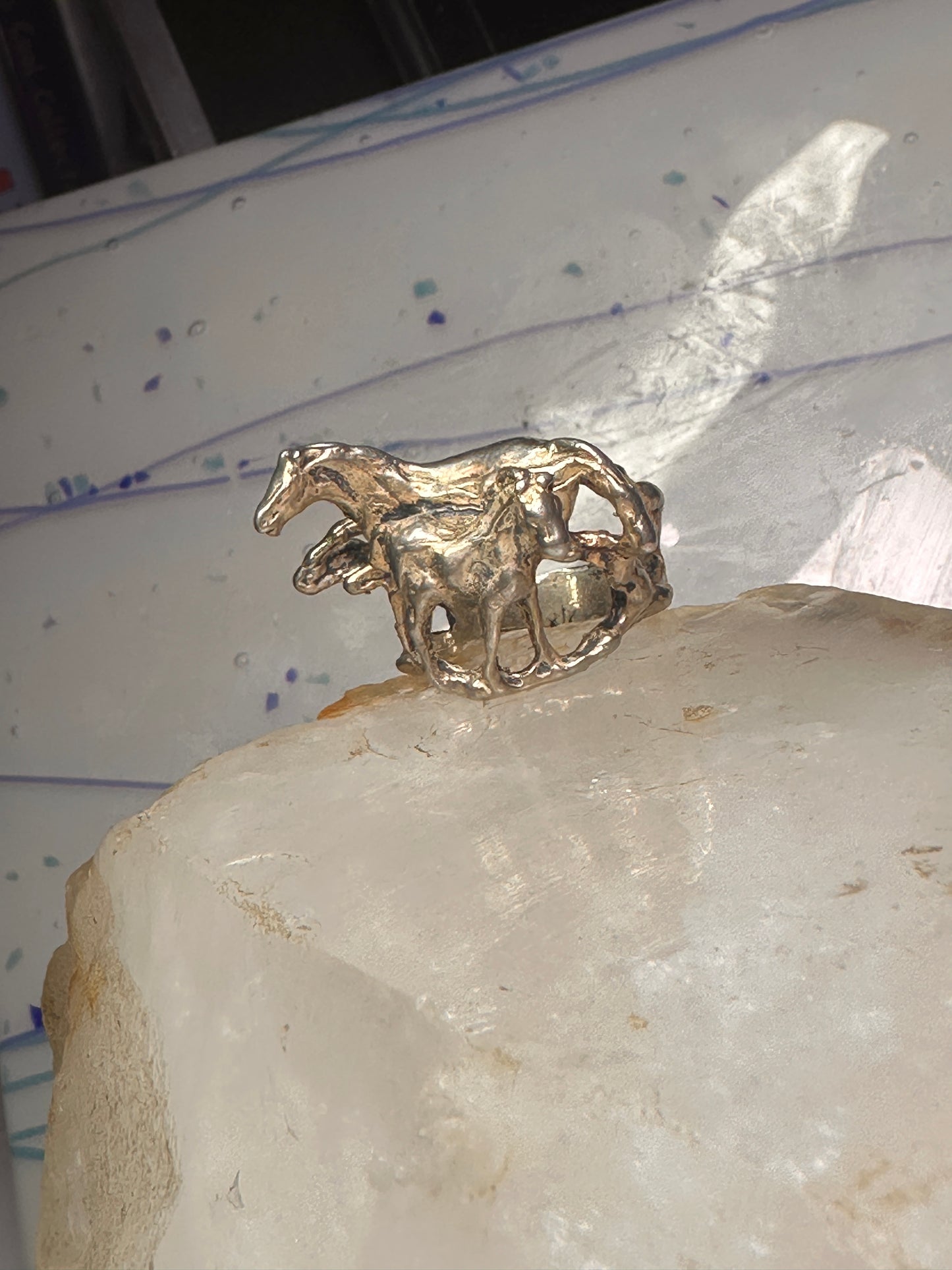 Horse ring horses band cowgirl three dimensional size 9 sterling silver women