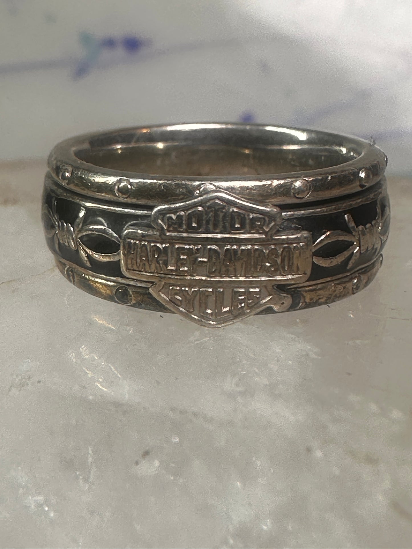 Harley Davidson ring biker spinner barbed wire band size 6 sterling silver women men