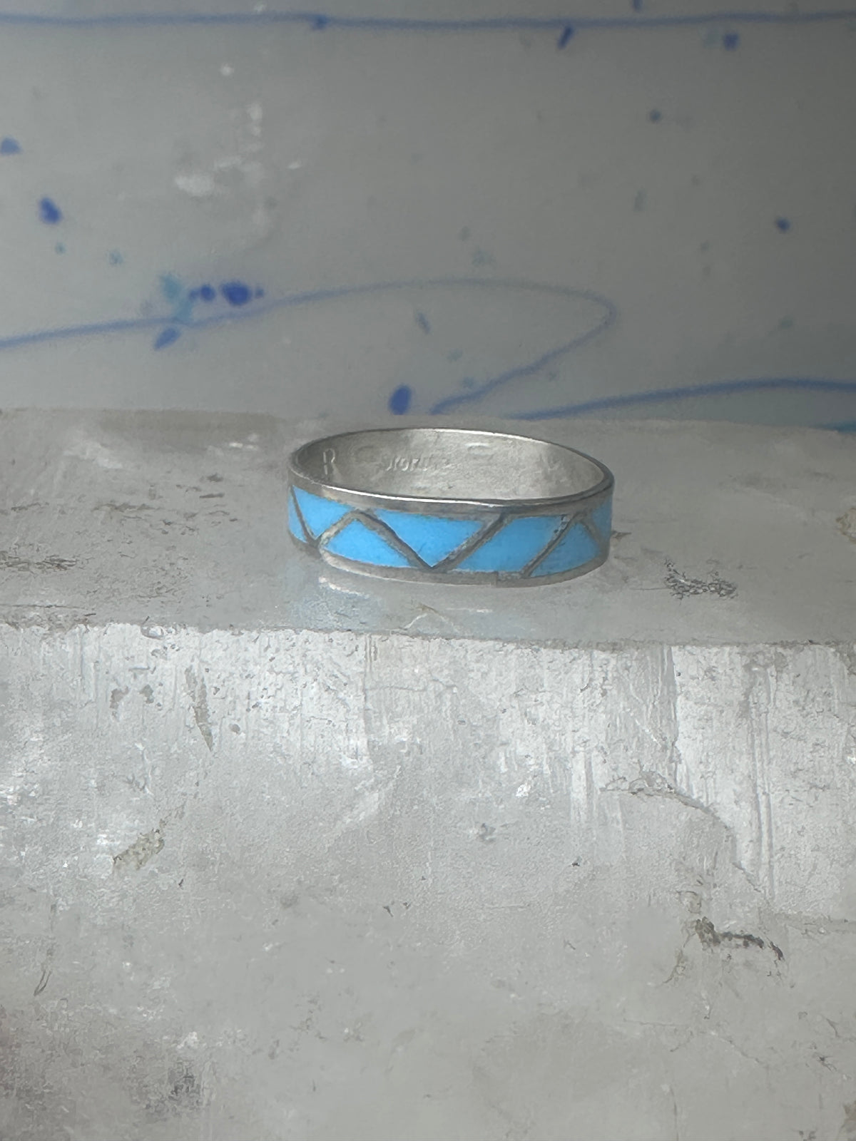 Vintage Sterling Silver Zuni Reconstituted Turquoise Inlay Band Ring Size 9.50 925