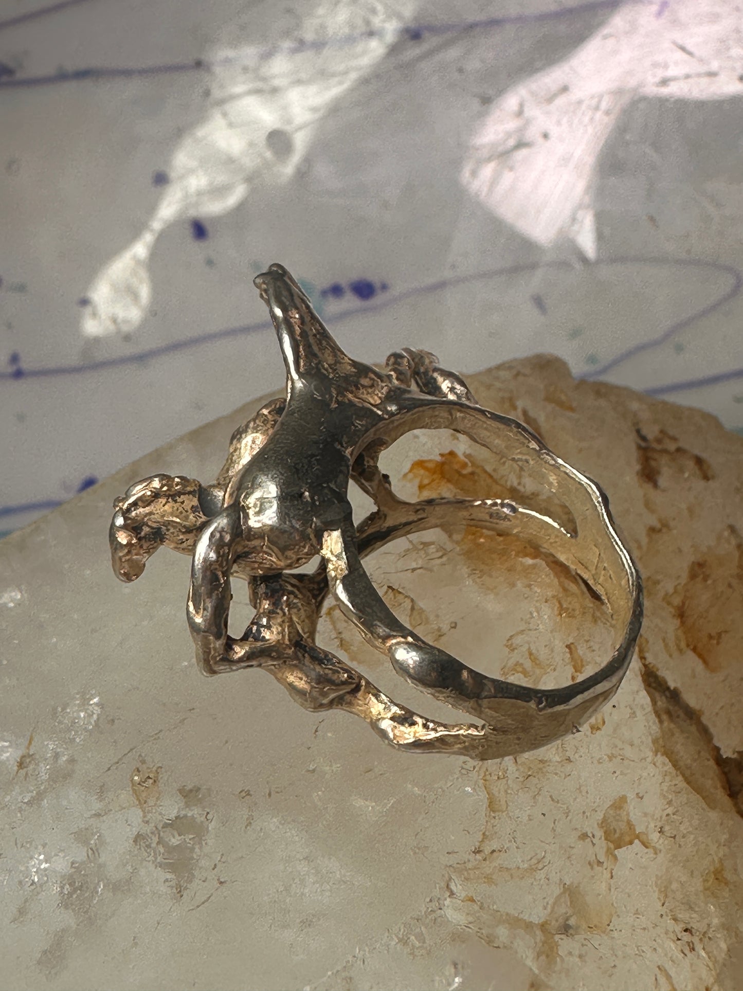 Horse ring horses band cowgirl three dimensional size 9 sterling silver women