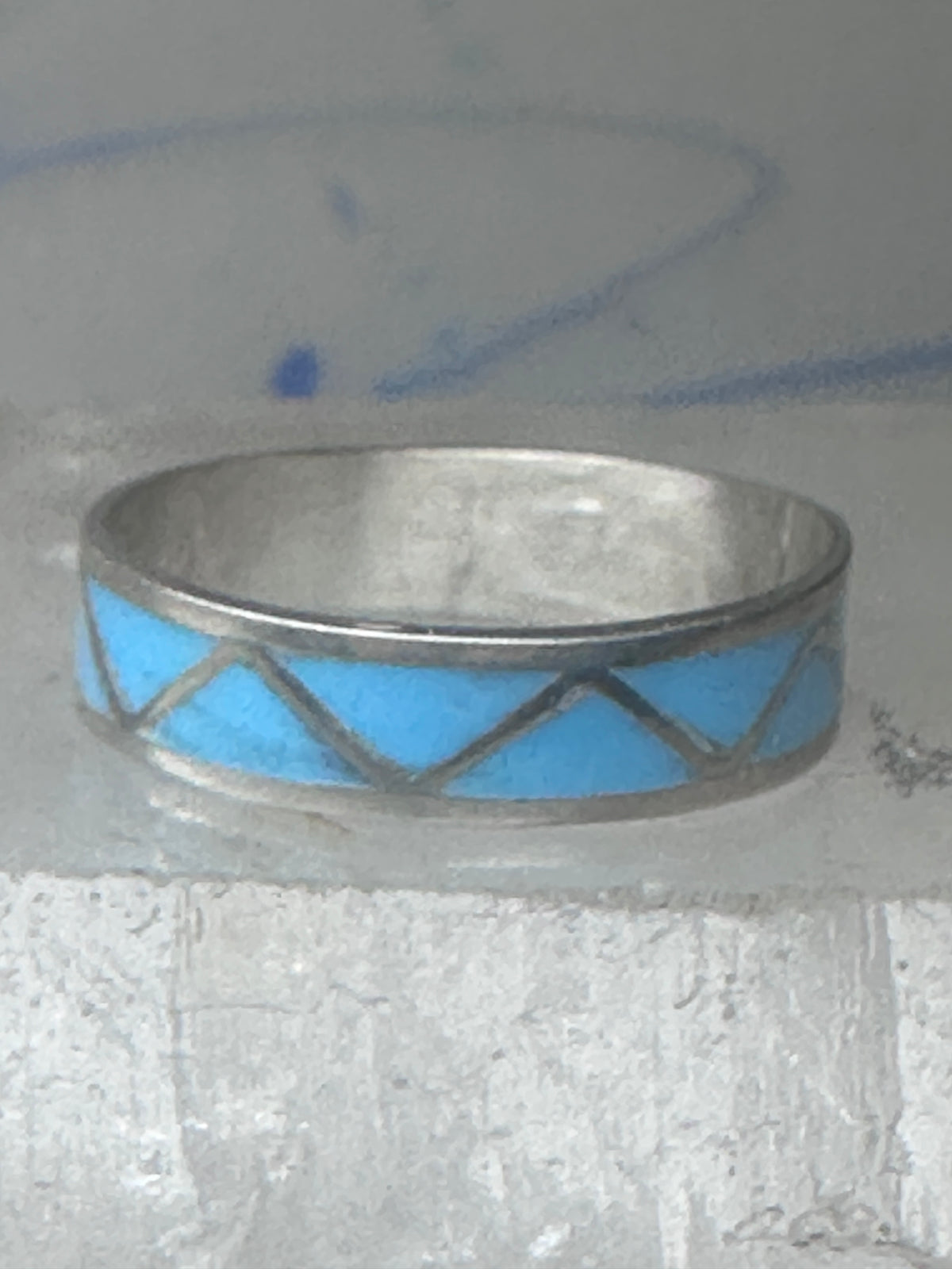 Vintage Sterling Silver Zuni Reconstituted Turquoise Inlay Band Ring Size 9.50 925