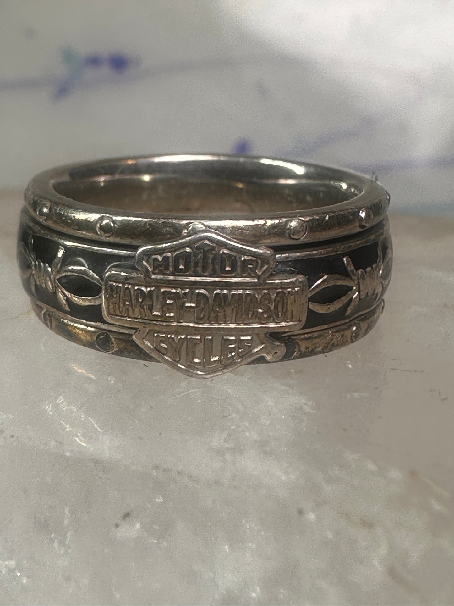Harley Davidson ring biker spinner barbed wire band size 6 sterling silver women men
