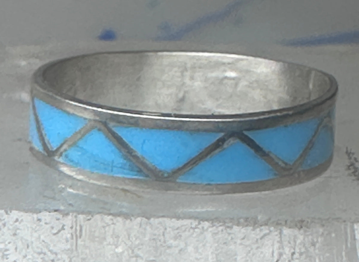 Vintage Sterling Silver Zuni Reconstituted Turquoise Inlay Band Ring Size 9.50 925