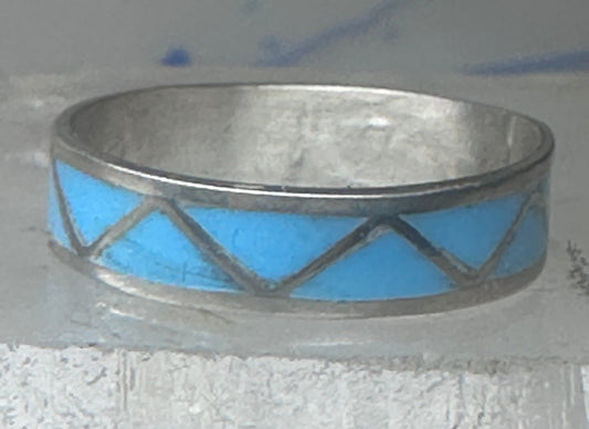 Vintage Sterling Silver Zuni Reconstituted Turquoise Inlay Band Ring Size 9.50 925