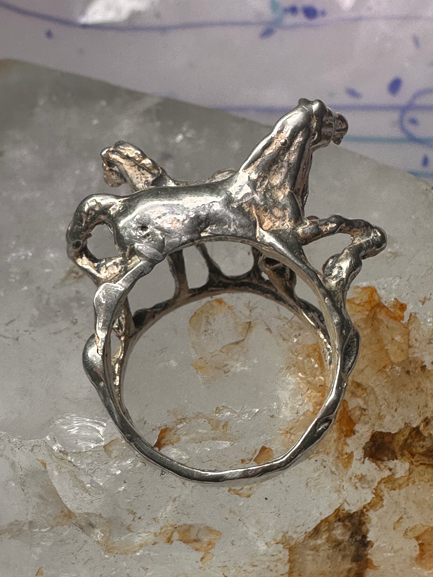 Horse ring horses band cowgirl three dimensional size 9 sterling silver women