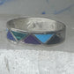 Vintage Sterling Silver Rough Multi Stone Inlay Geometric Band Signed R Size 7.75 925