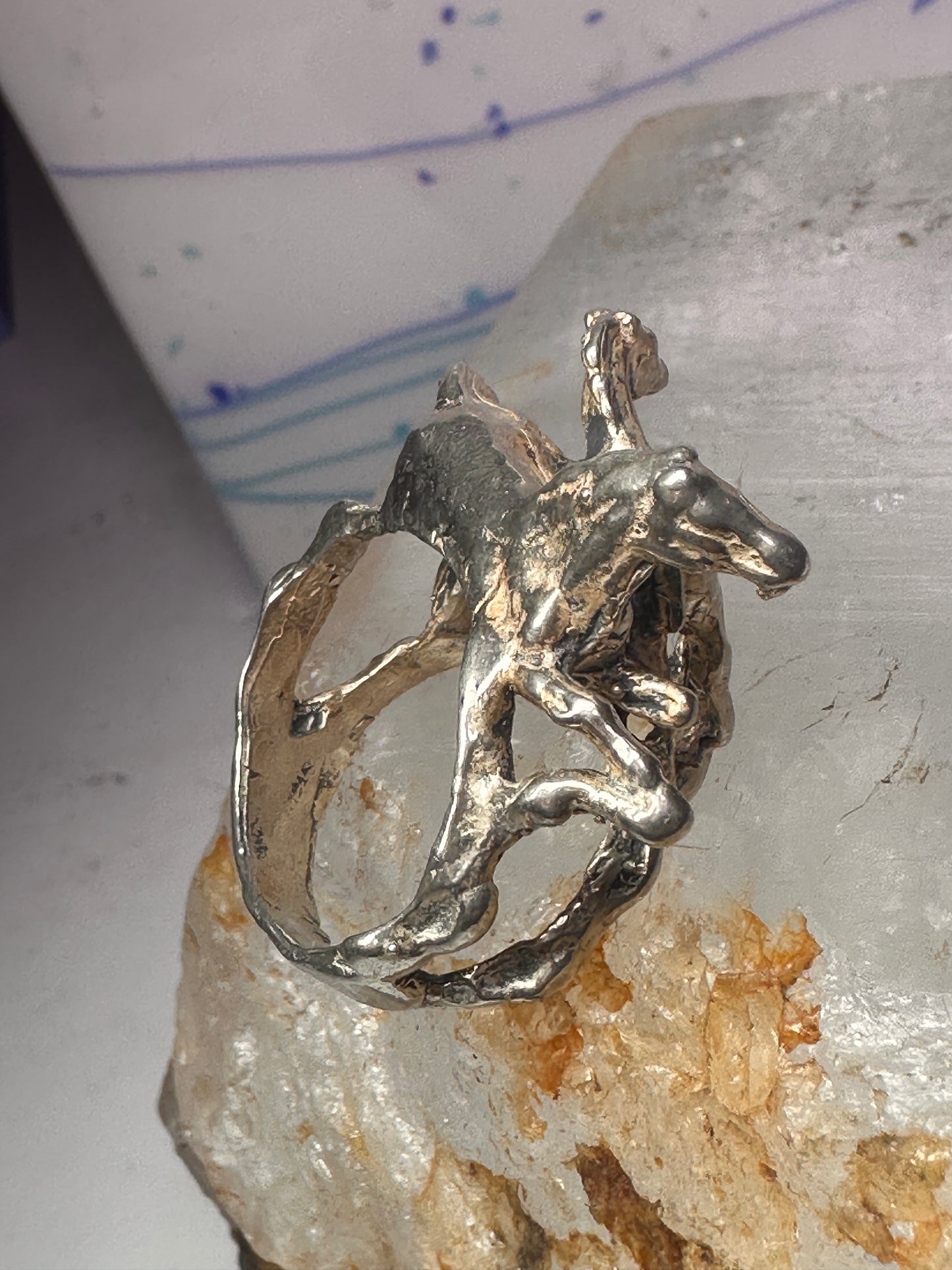 Horse ring horses band cowgirl three dimensional size 9 sterling silver women