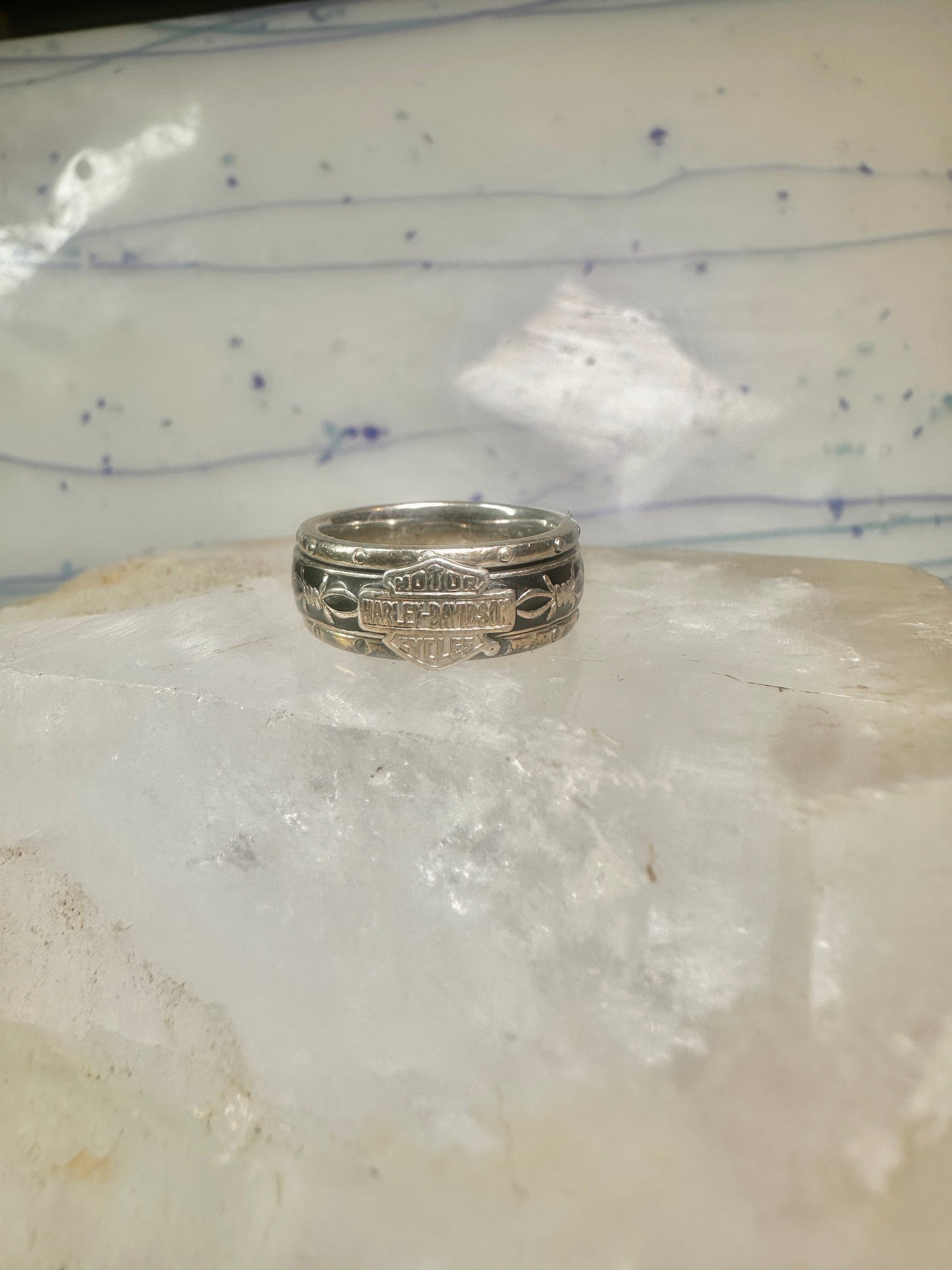 Harley Davidson ring biker spinner barbed wire band size 6 sterling silver women men