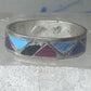 Vintage Sterling Silver Rough Multi Stone Inlay Geometric Band Signed R Size 7.75 925