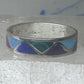Vintage Sterling Silver Rough Multi Stone Inlay Geometric Band Signed R Size 7.75 925