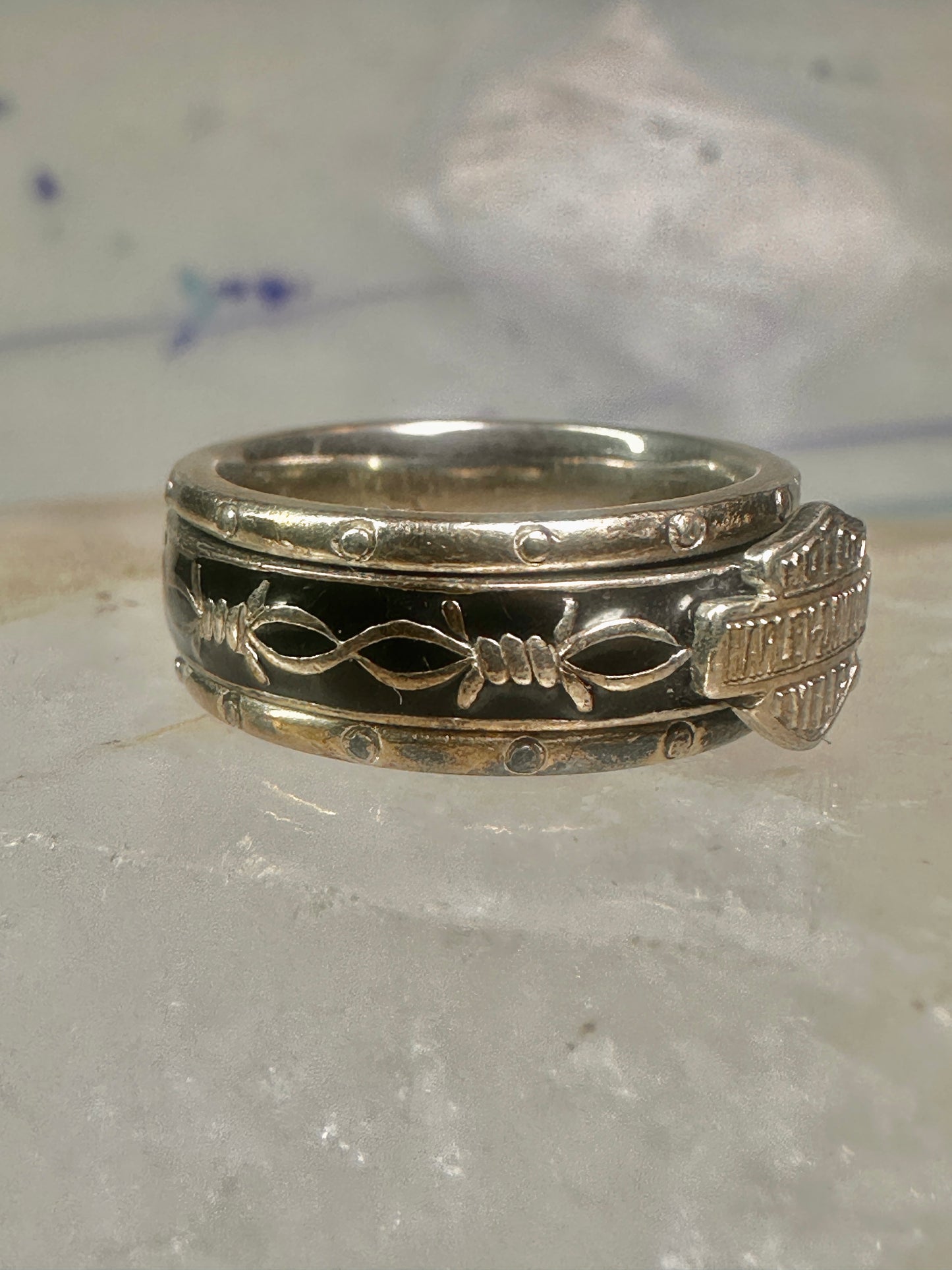 Harley Davidson ring biker spinner barbed wire band size 6 sterling silver women men