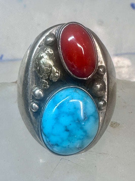 Navajo ring turquoise coral long Size 10.50 Vintage sterling silver men women