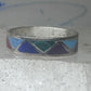 Vintage Sterling Silver Rough Multi Stone Inlay Geometric Band Signed R Size 7.75 925