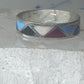 Vintage Sterling Silver Rough Multi Stone Inlay Geometric Band Signed R Size 7.75 925