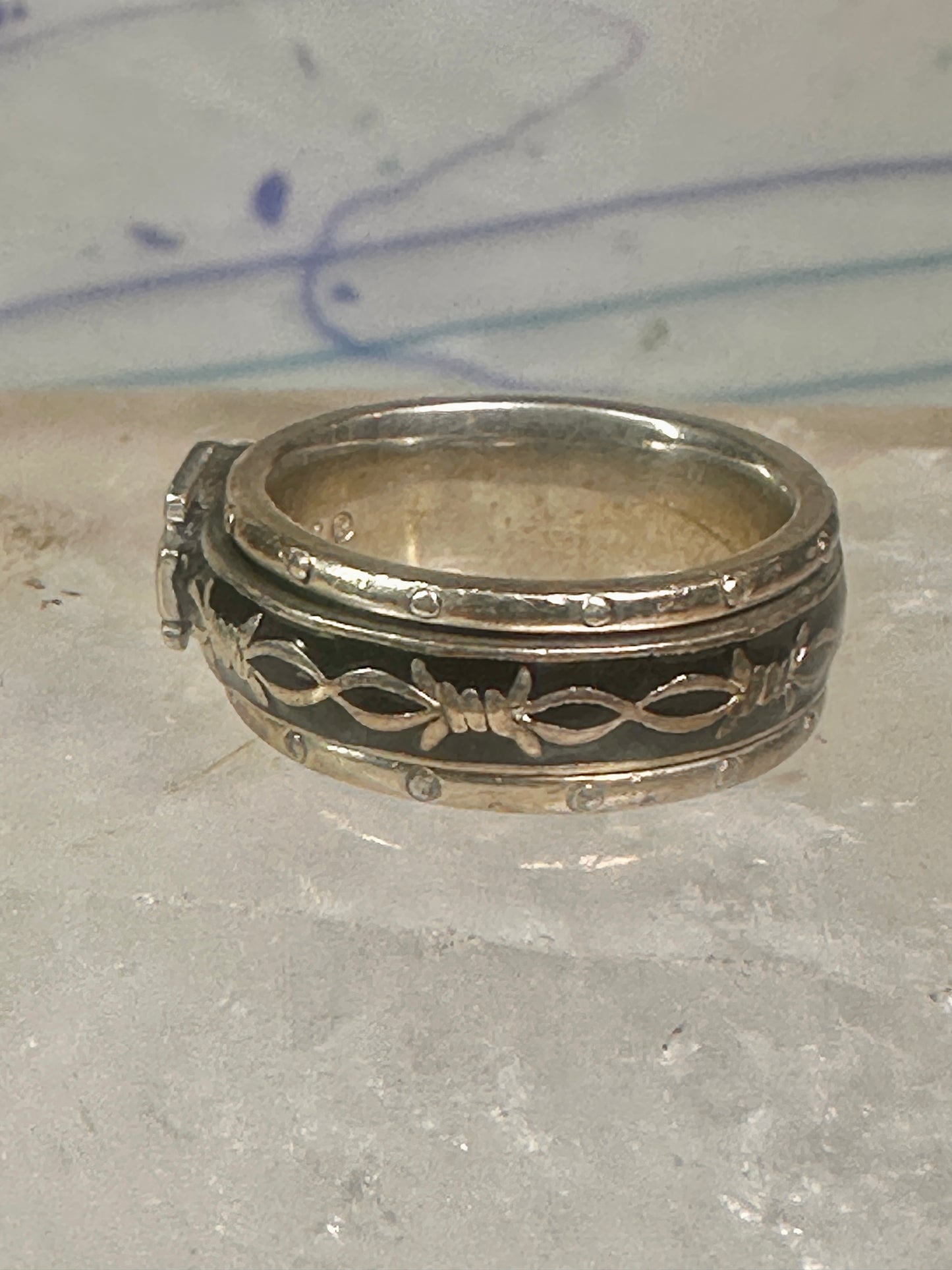 Harley Davidson ring biker spinner barbed wire band size 6 sterling silver women men