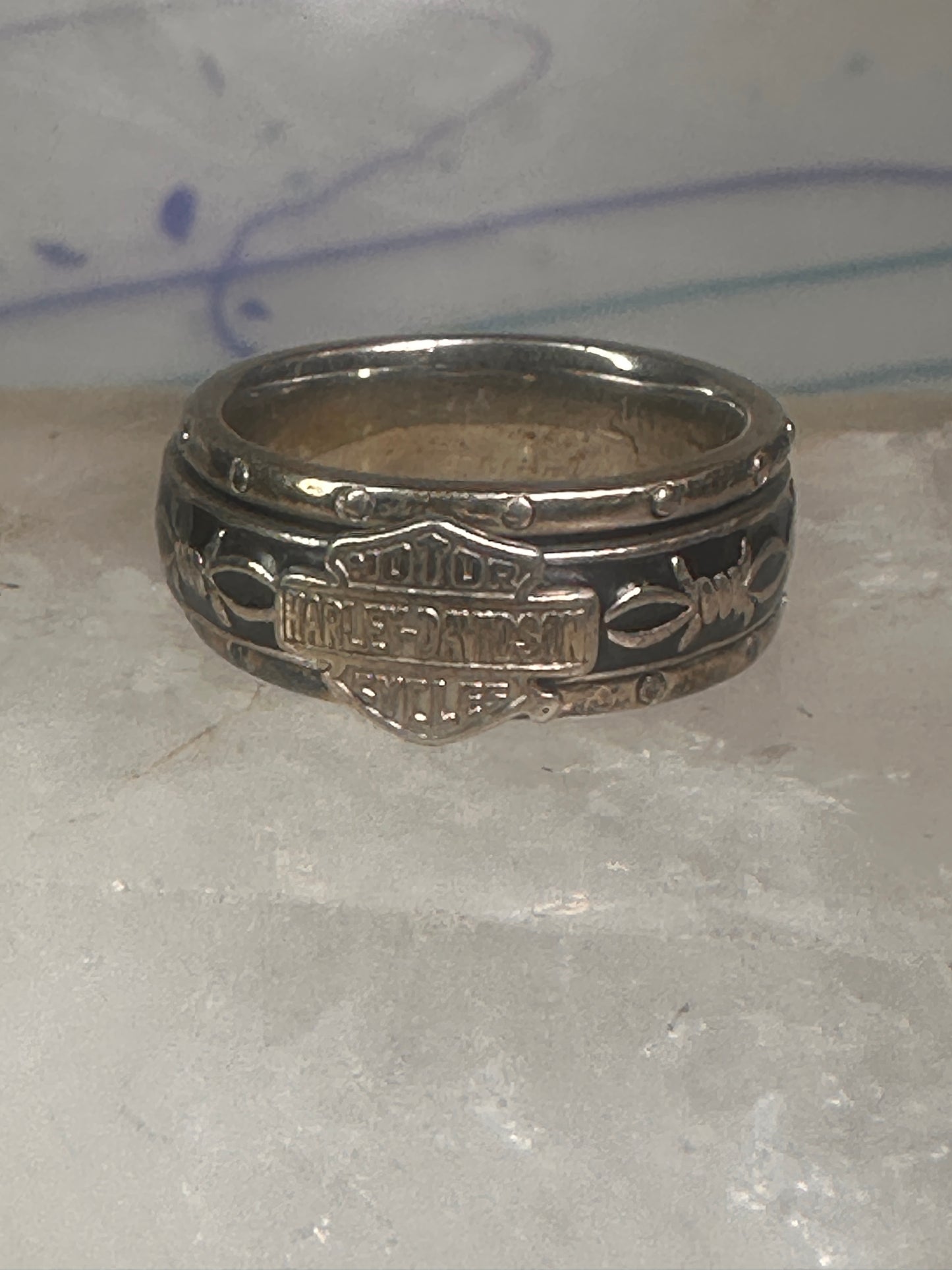 Harley Davidson ring biker spinner barbed wire band size 6 sterling silver women men