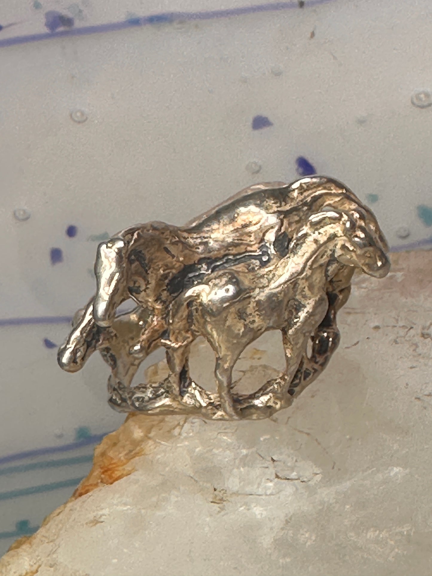 Horse ring horses band cowgirl three dimensional size 9 sterling silver women