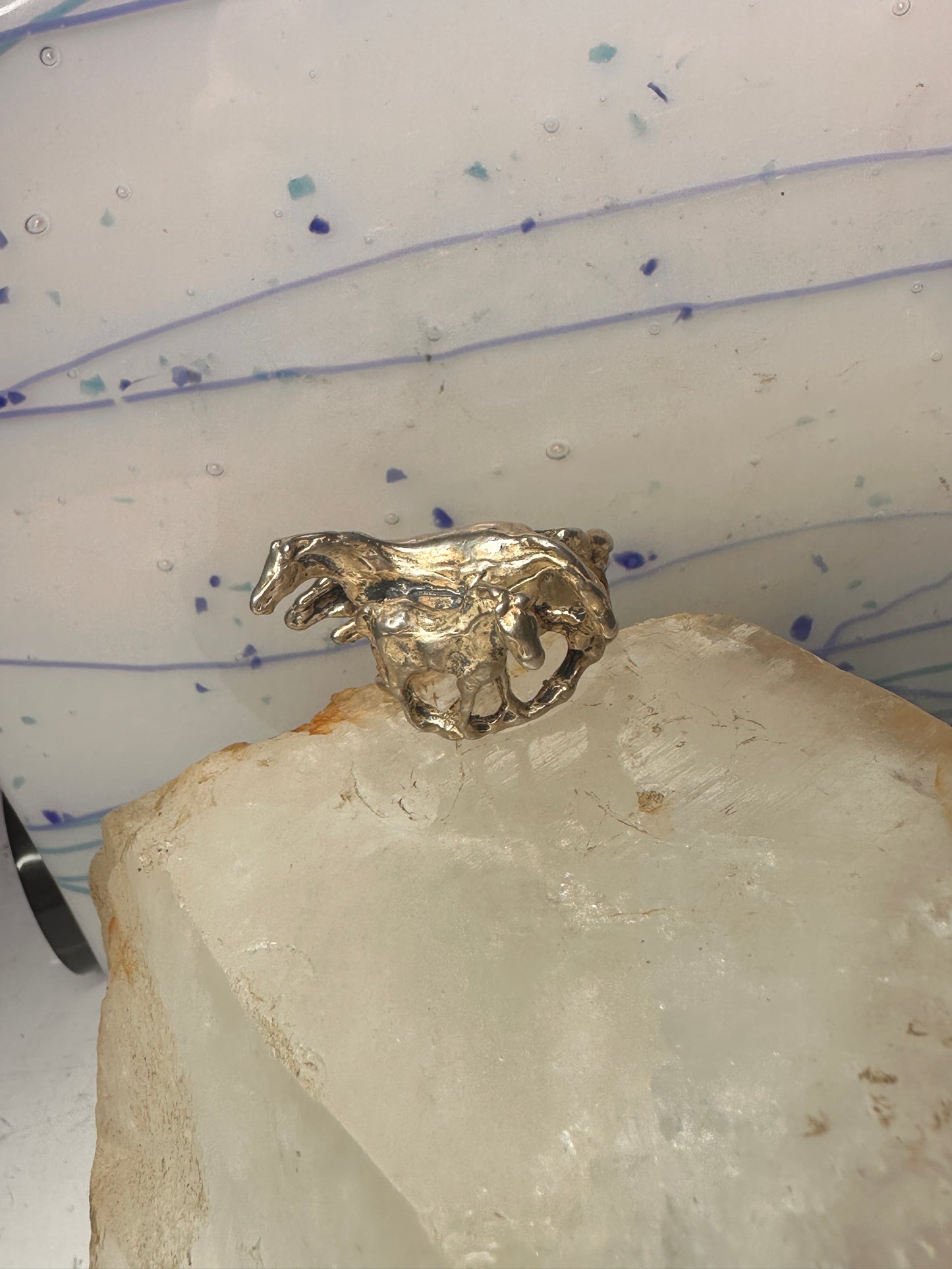 Horse ring horses band cowgirl three dimensional size 9 sterling silver women