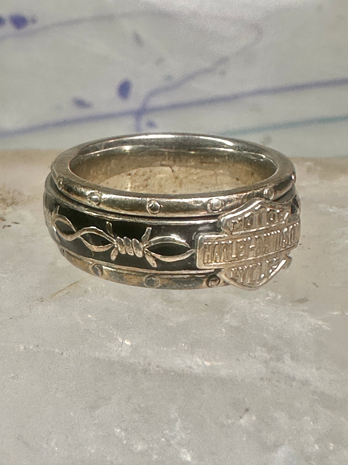 Harley Davidson ring biker spinner barbed wire band size 6 sterling silver women men