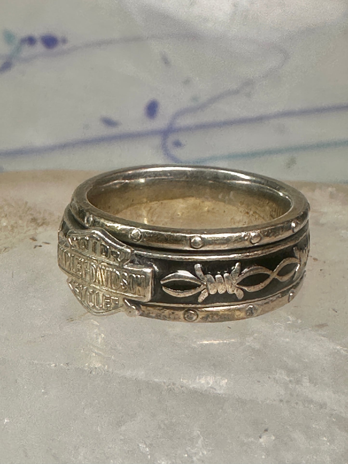 Harley Davidson ring biker spinner barbed wire band size 6 sterling silver women men