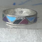 Vintage Sterling Silver Rough Multi Stone Inlay Geometric Band Signed R Size 7.75 925