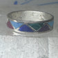 Vintage Sterling Silver Rough Multi Stone Inlay Geometric Band Signed R Size 7.75 925