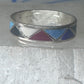 Vintage Sterling Silver Rough Multi Stone Inlay Geometric Band Signed R Size 7.75 925