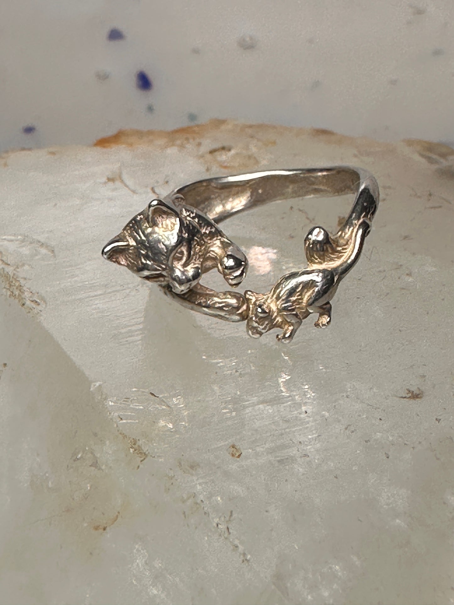 Cat and Mouse ring cat band size 7 sterling silver women