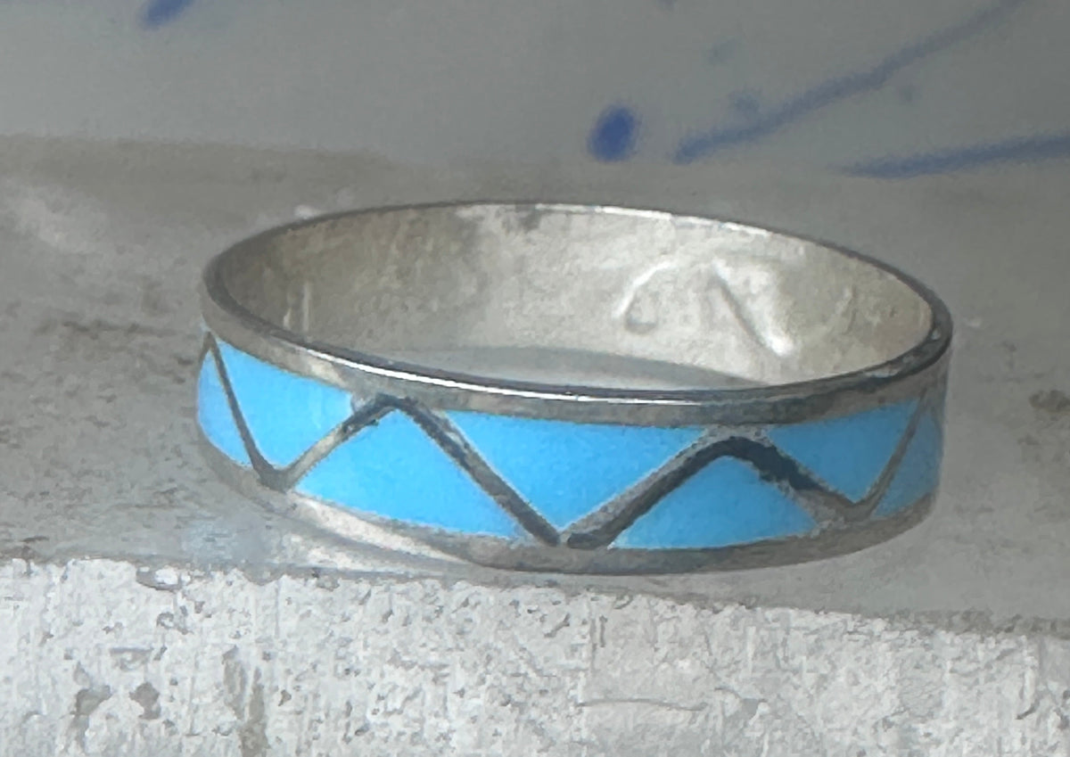 Vintage Sterling Silver Rough Turquoise Inlay Band Signed R Size 12.25 925