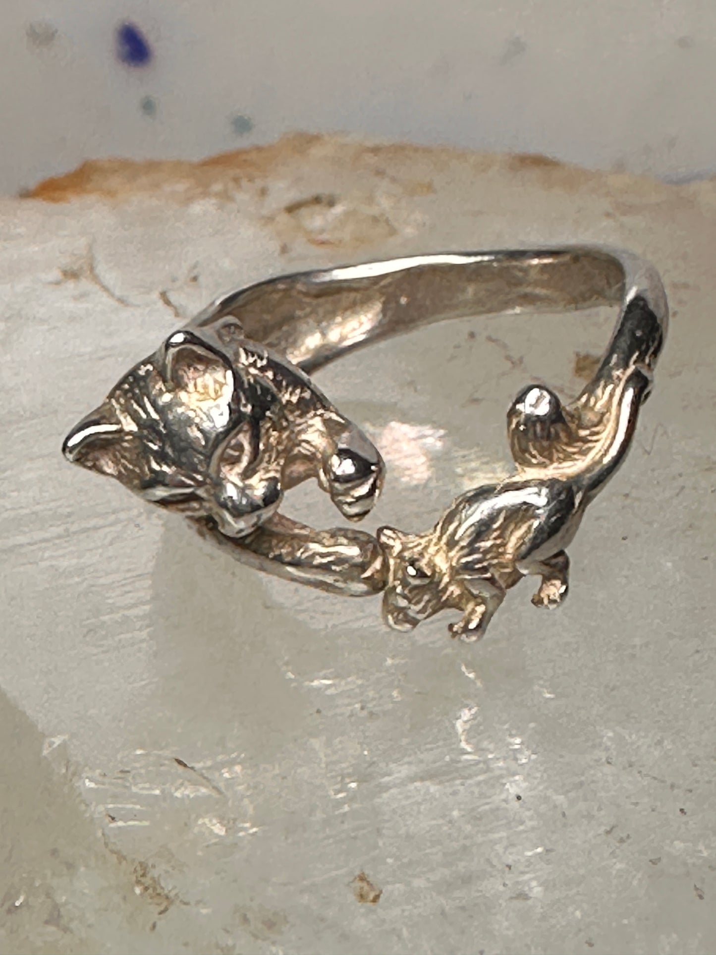 Cat and Mouse ring cat band size 7 sterling silver women
