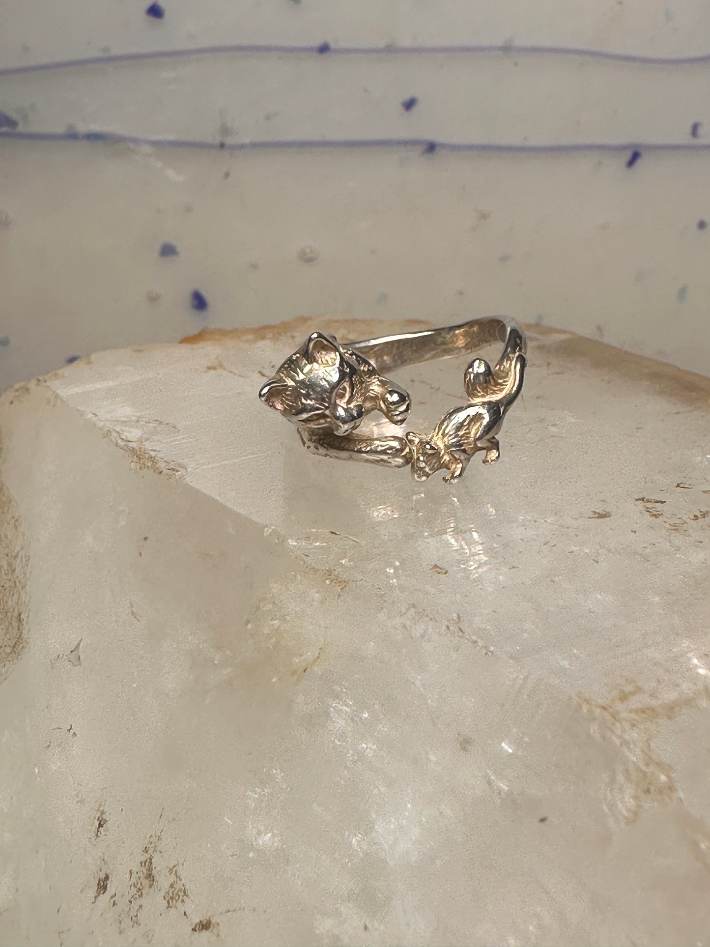 Cat and Mouse ring cat band size 7 sterling silver women