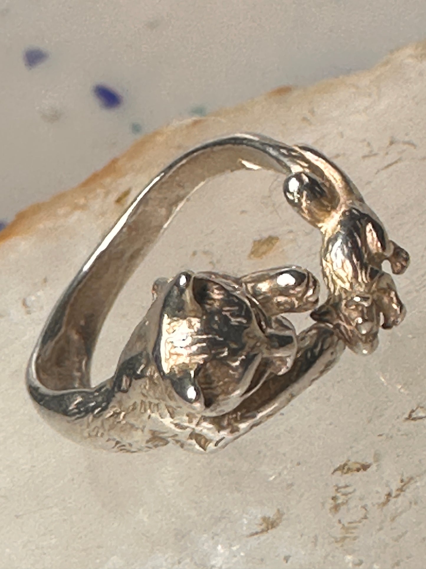 Cat and Mouse ring cat band size 7 sterling silver women
