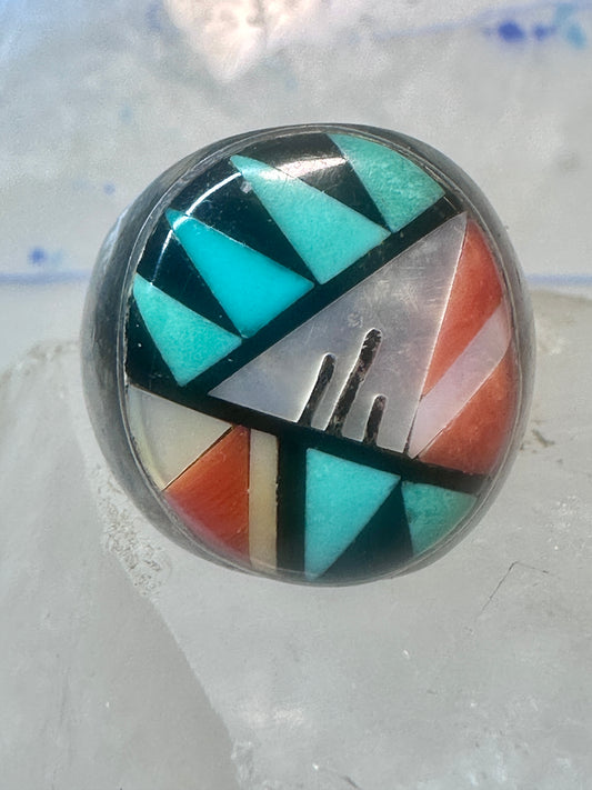 Zuni ring turquoise coral Size 10.25 Vintage sterling silver men women