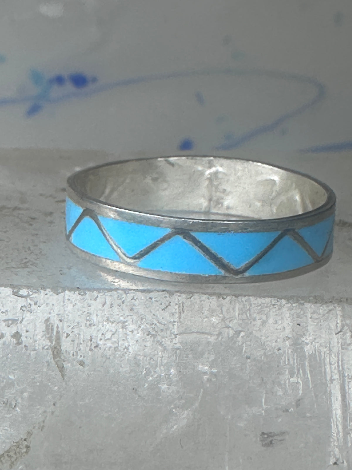 Vintage Sterling Silver Rough Turquoise Inlay Band Signed R Size 12.25 925