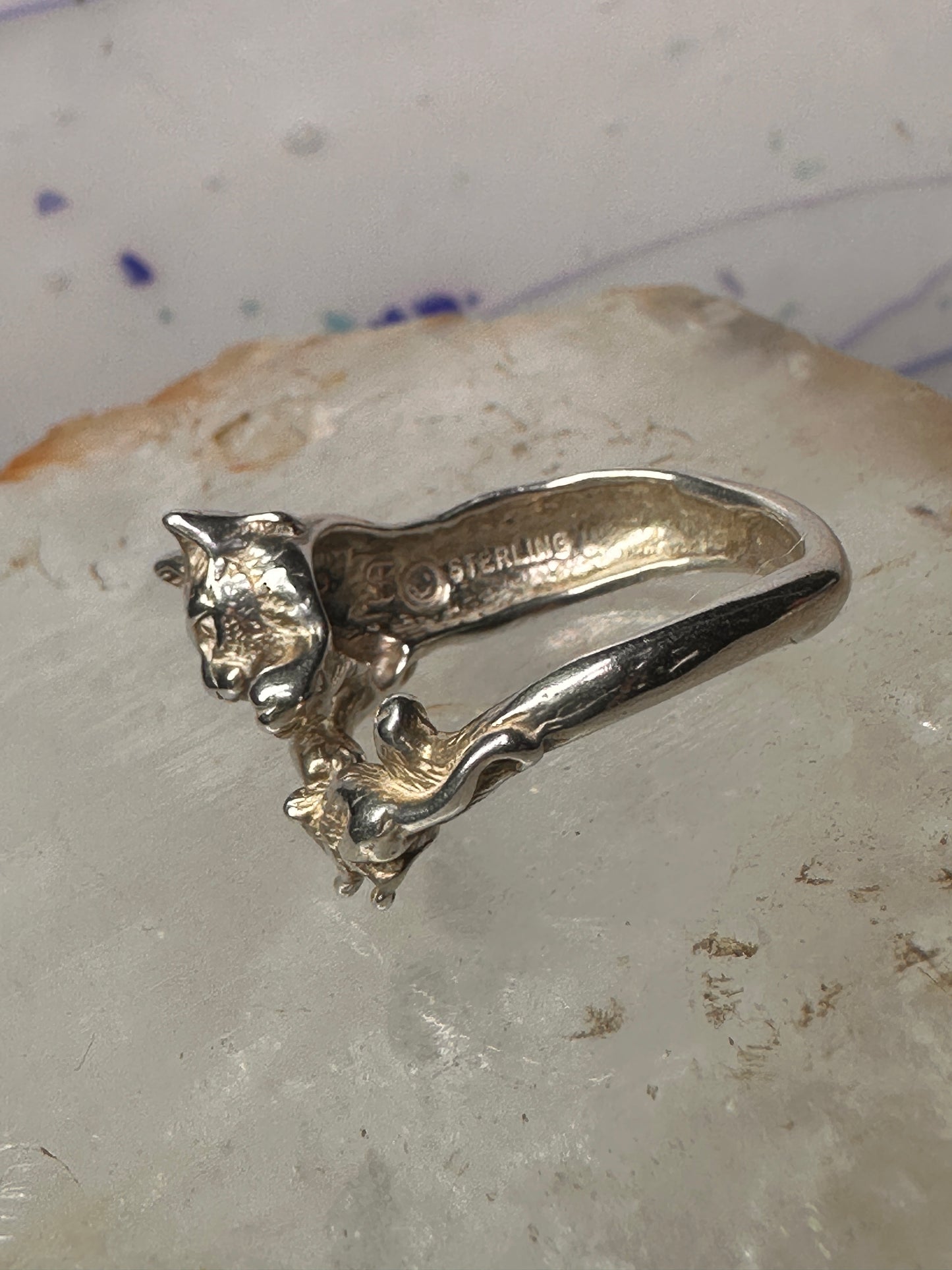 Cat and Mouse ring cat band size 7 sterling silver women