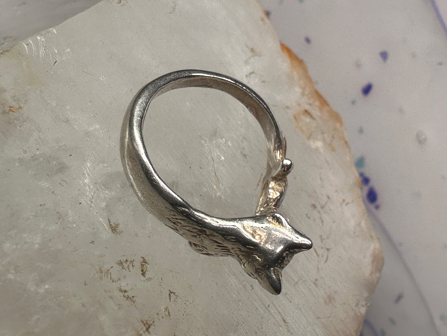 Cat and Mouse ring cat band size 7 sterling silver women