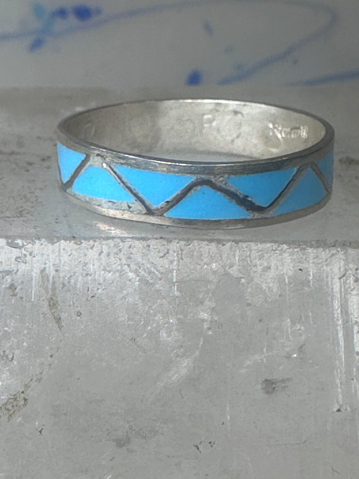 Vintage Sterling Silver Rough Turquoise Inlay Band Signed R Size 12.25 925