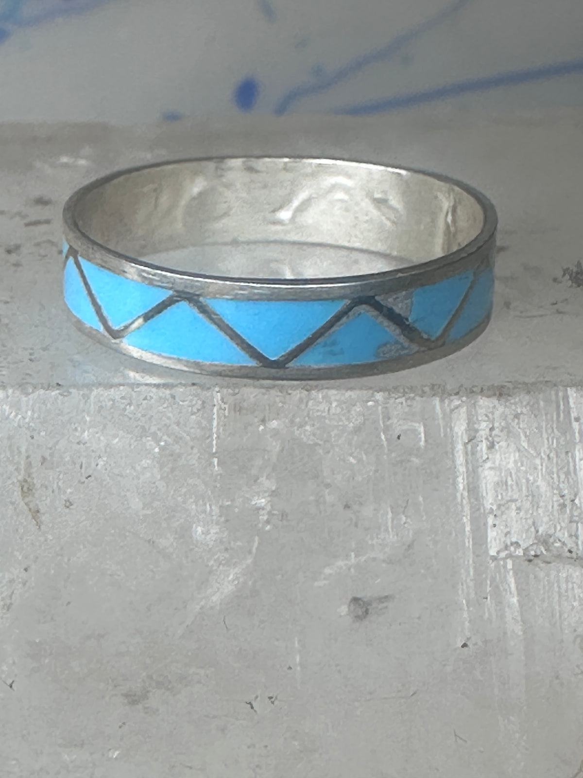Vintage Sterling Silver Rough Turquoise Inlay Band Signed R Size 12.25 925