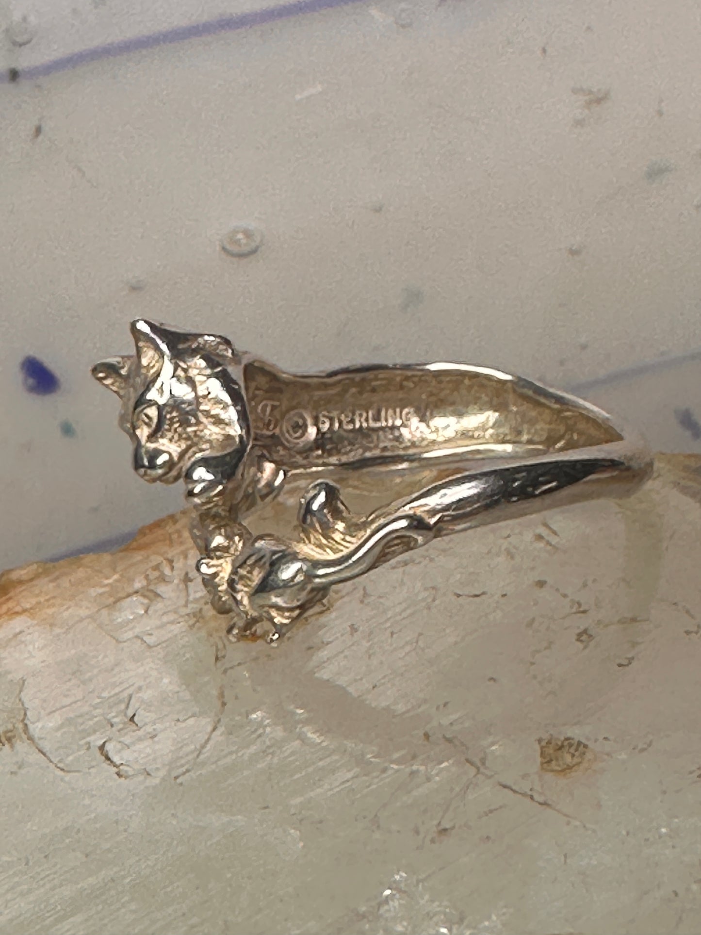 Cat and Mouse ring cat band size 7 sterling silver women