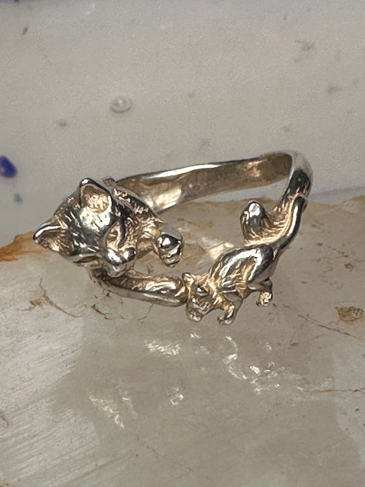 Cat and Mouse ring cat band size 7 sterling silver women