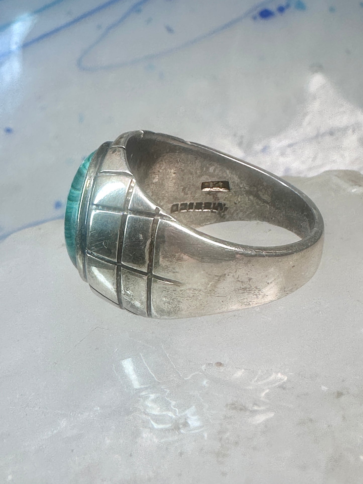 Malachite ring Mexico Taxco Size 9.25 Vintage sterling silver men women