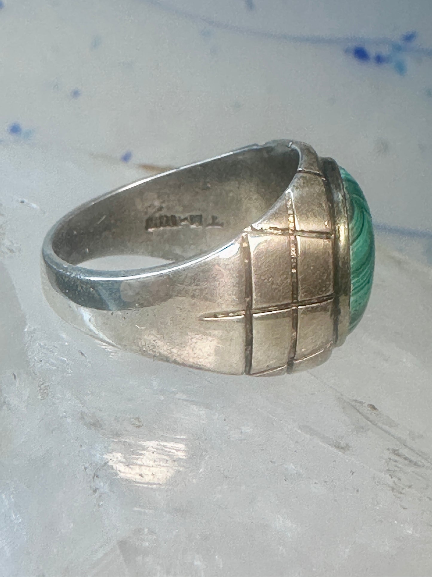 Malachite ring Mexico Taxco Size 9.25 Vintage sterling silver men women