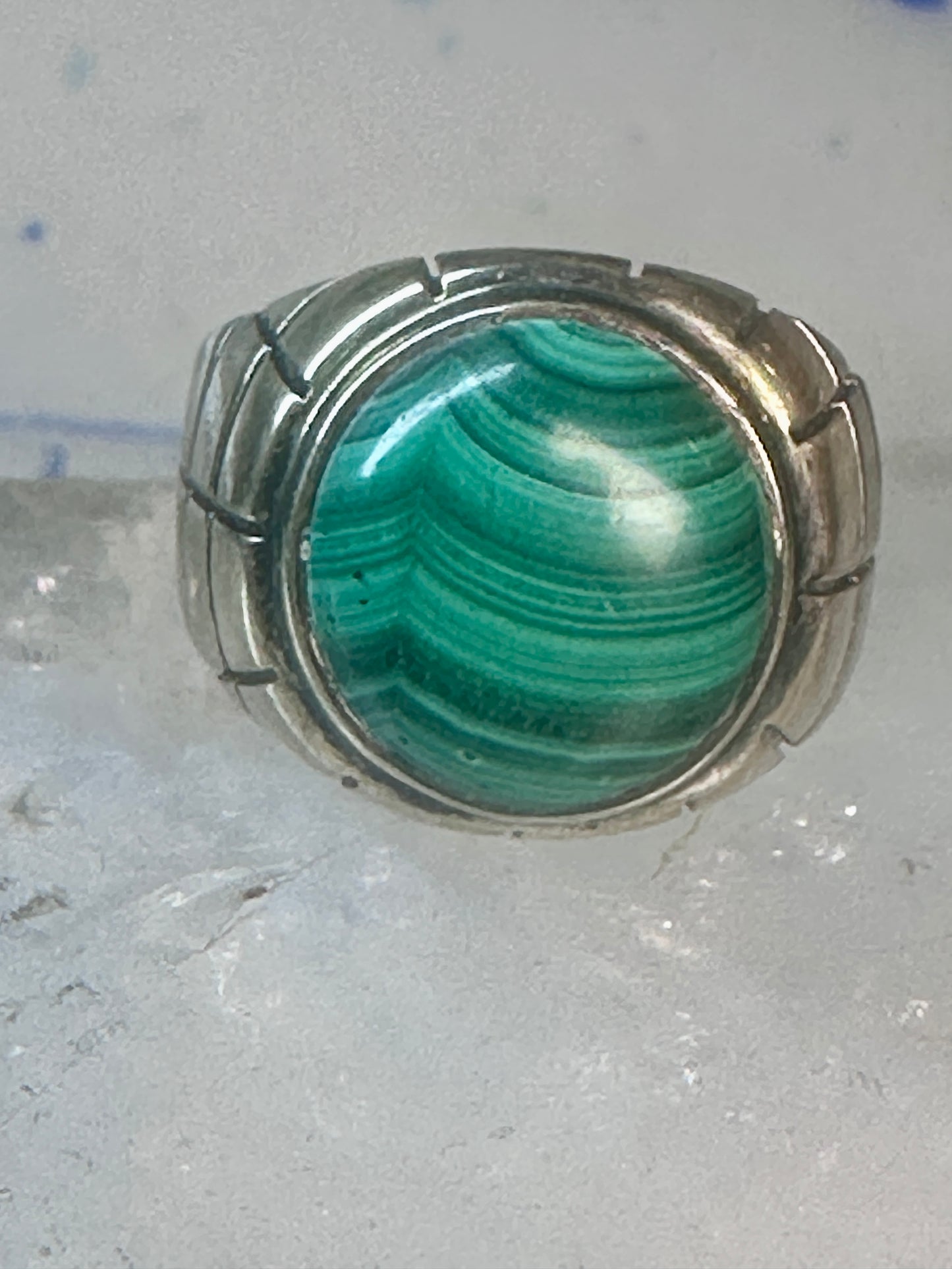 Malachite ring Mexico Taxco Size 9.25 Vintage sterling silver men women