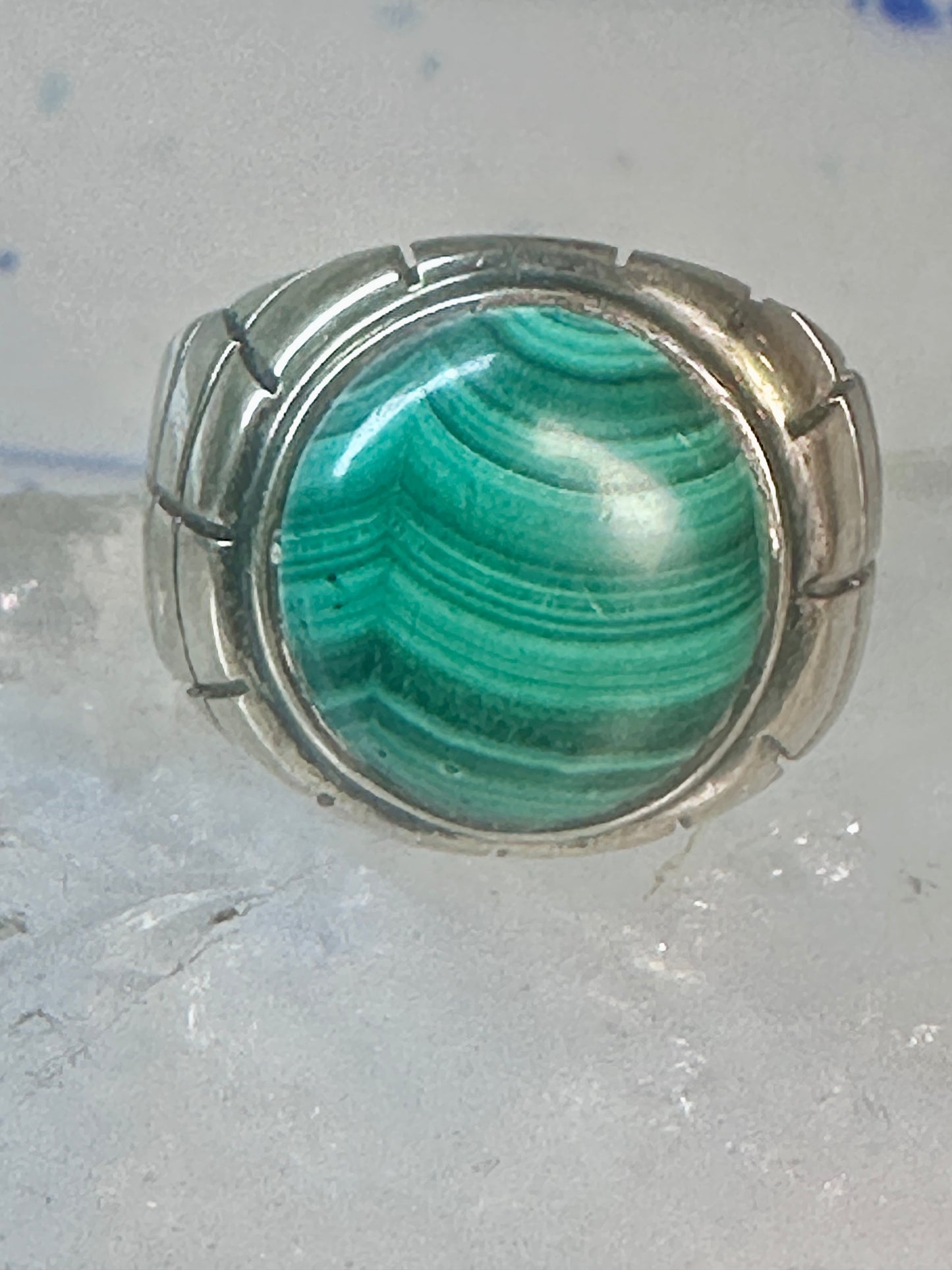 Malachite ring Mexico Taxco Size 9.25 Vintage sterling silver men women