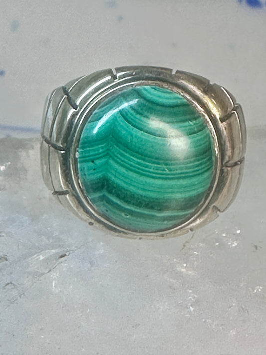 Vintage Taxco Style Malachite Sterling Silver Statement Ring - Size 9.25