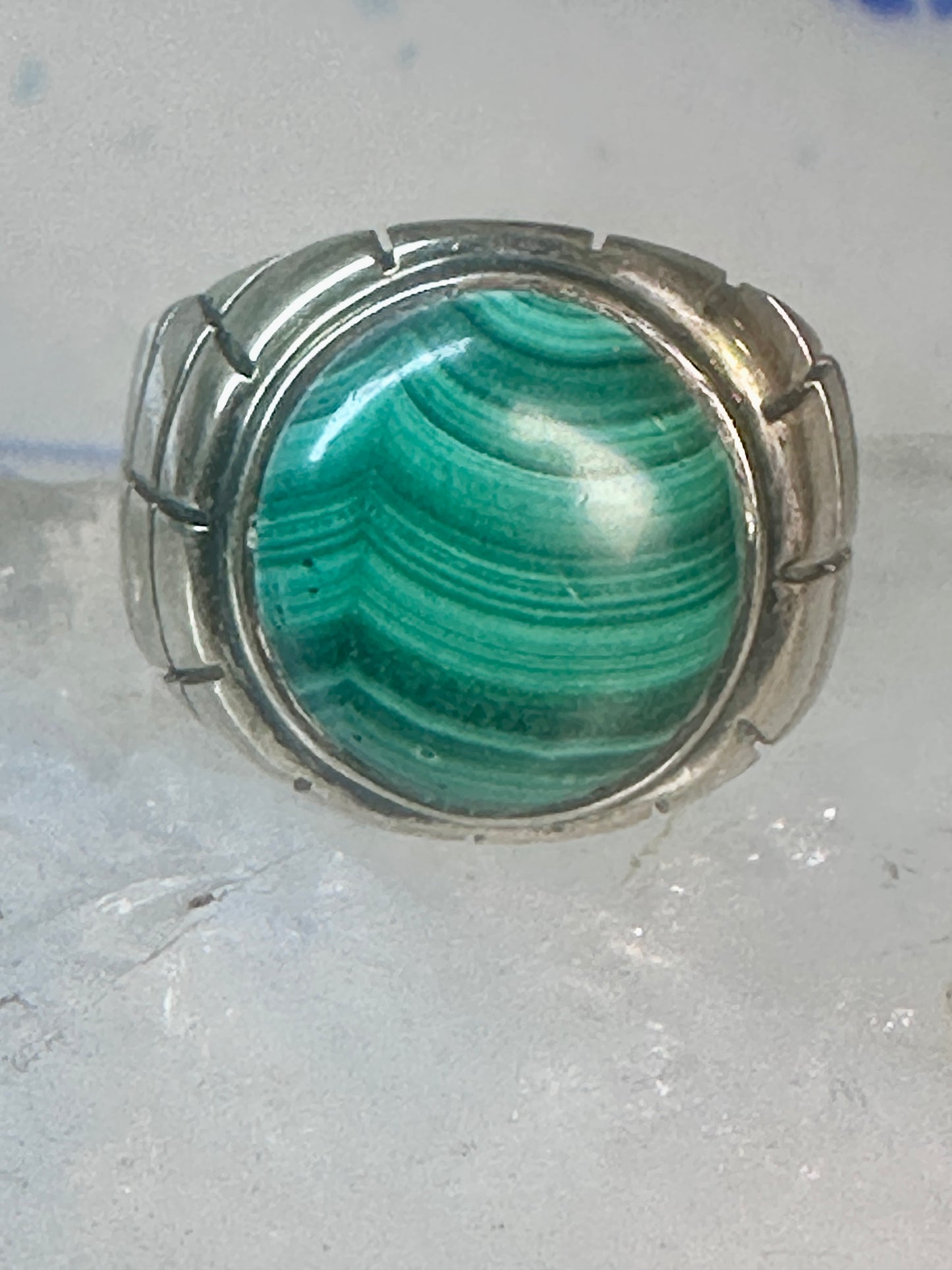 Malachite ring Mexico Taxco Size 9.25 Vintage sterling silver men women