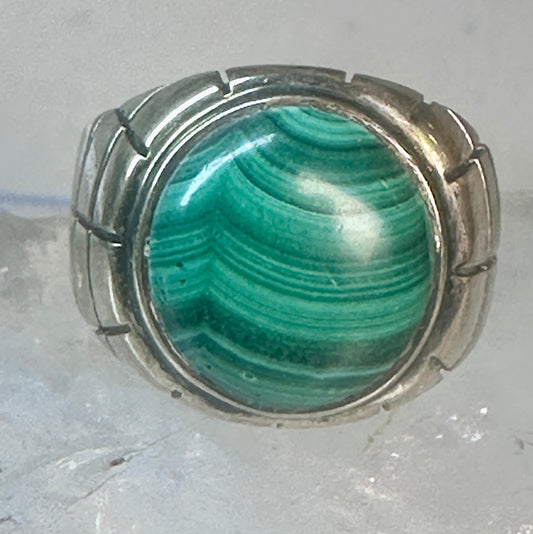 Vintage Taxco Style Malachite Sterling Silver Statement Ring - Size 9.25