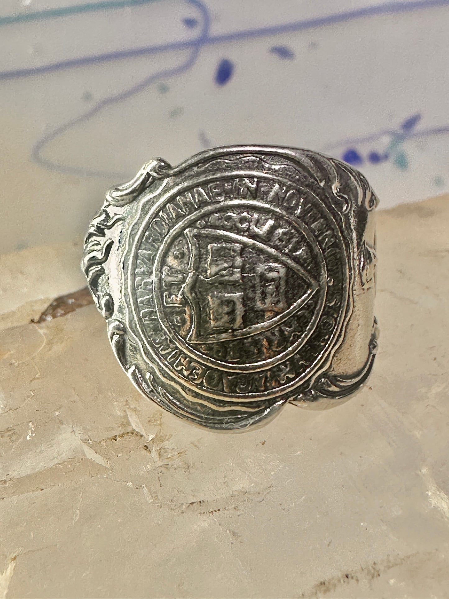 Harvard spoon ring size 7.50 Motto Seal Graduate Alumnae sterling silver band